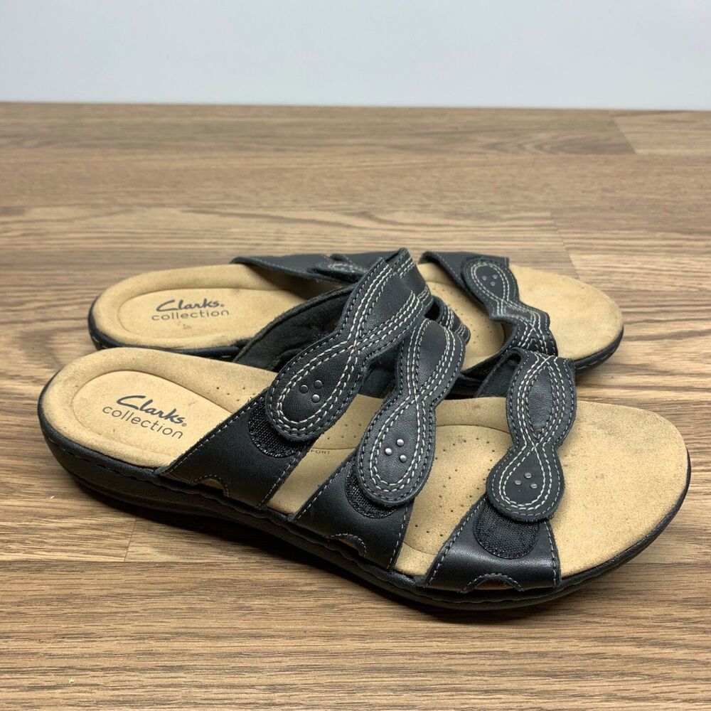 Clarks Womens Laurieann Ayla Black Slide Sandals Shoes 11 Medium
